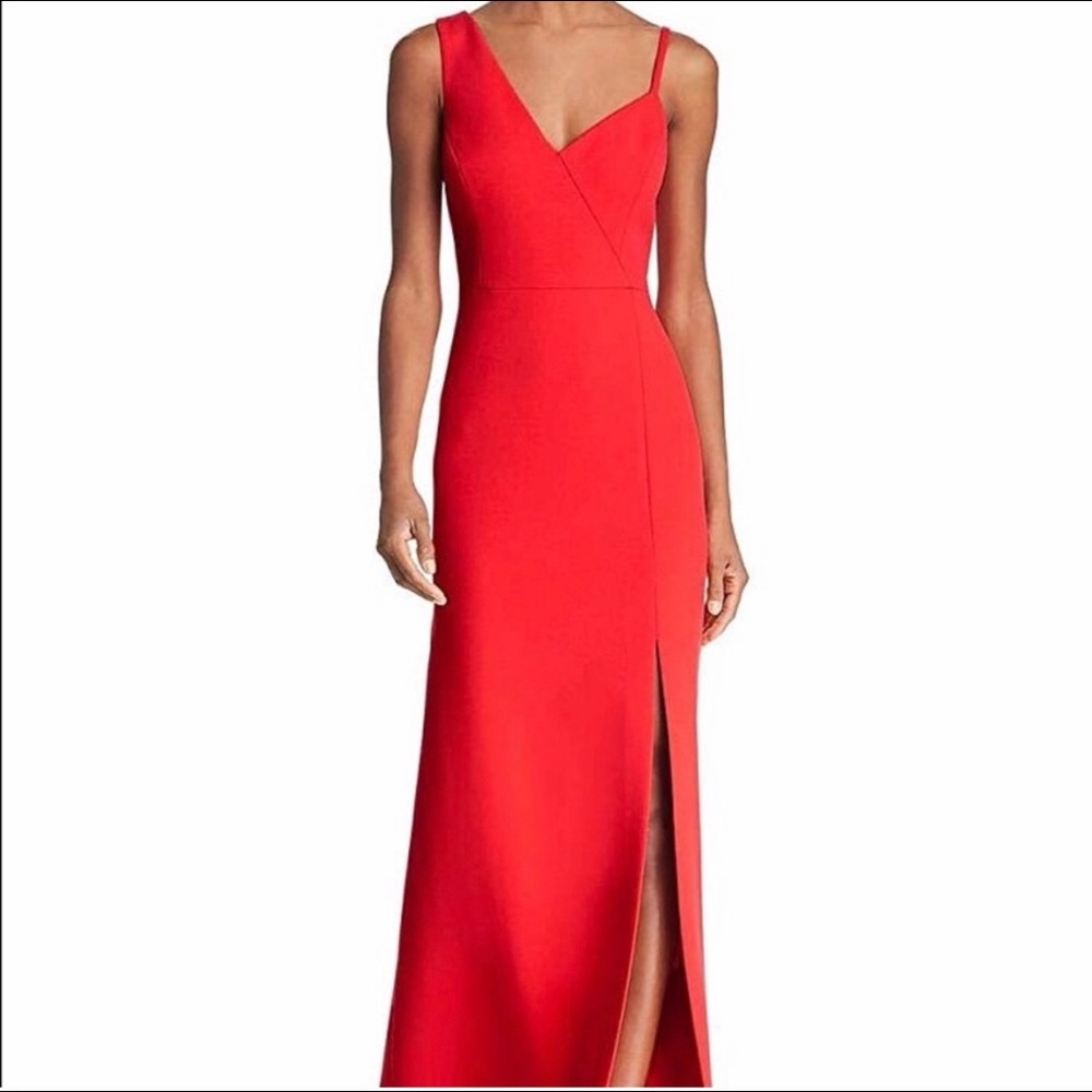 Red Evening Dress Gown Asymmetrical Neckline